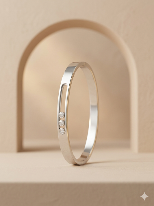 Unisex Floating Diamond Cuff Silver Bangle